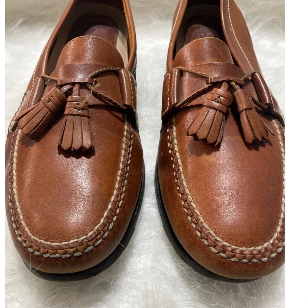 Roster Rainey Country Mens‎ Brown Leather Tassel Loafers Whipstitch Moc Toe 13 M